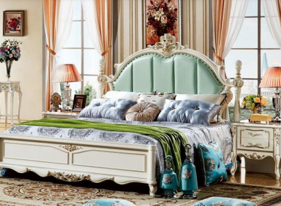 Classic bedroom bed furniture wood leather beds baroque rococo